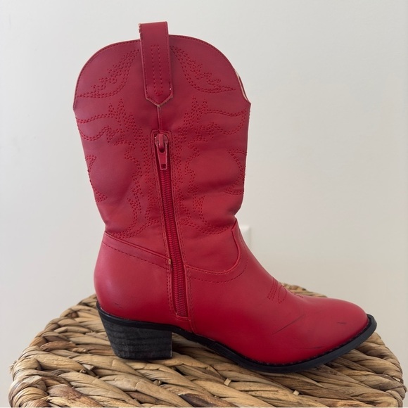 Cowgirl Chunky Heel Classic Red Boots Embroidered Western Boots Size 2 - Picture 6 of 10